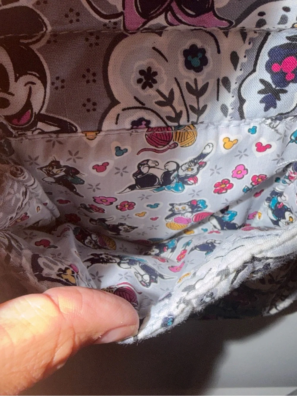 Vera Bradley Gray Minnie & Mickey Quilted Crossbody with Teal and Pink Accents